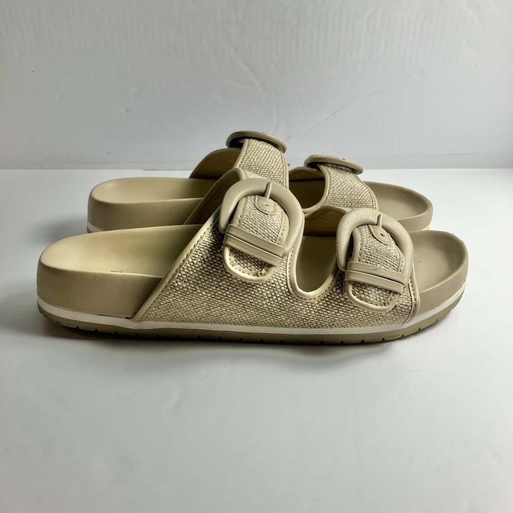 Time and Tru beige textured double-buckle sandals Slip On Casual Shoes Sz 9